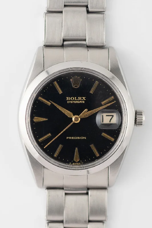 ROLEX OYSTERDATE Re.6694 Black Gilt Dial No Luminous