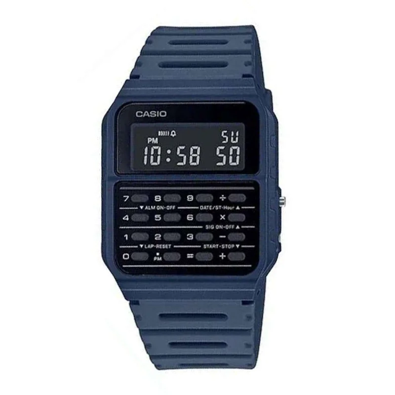 Casio CA-53WF-2B Navy Blue Calculator Resin Watch for Men and Women