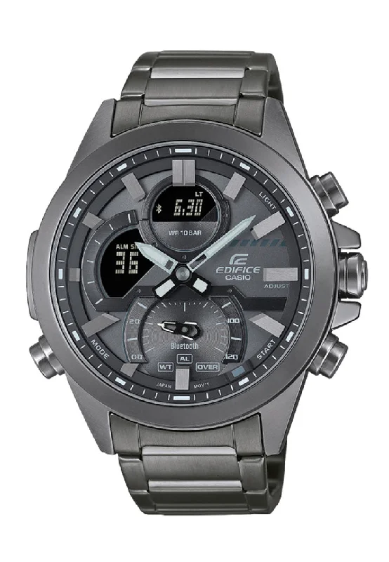 Casio ECB-30DC-1B Digital Analog Stainless Steel Strap Watch for Men