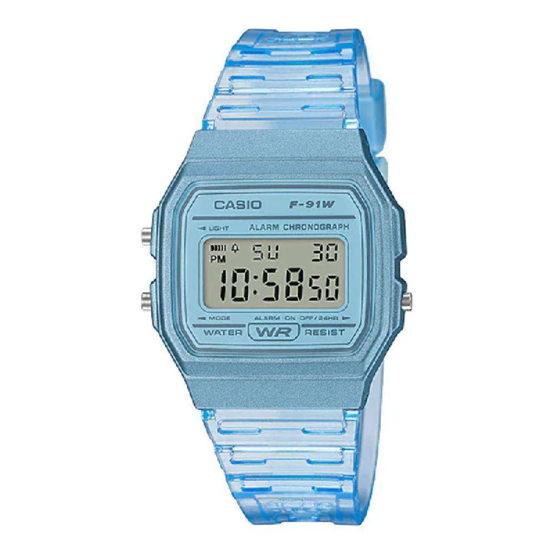 Casio F-91WS-2DF Blue Resin Transparent Strap Watch for Women