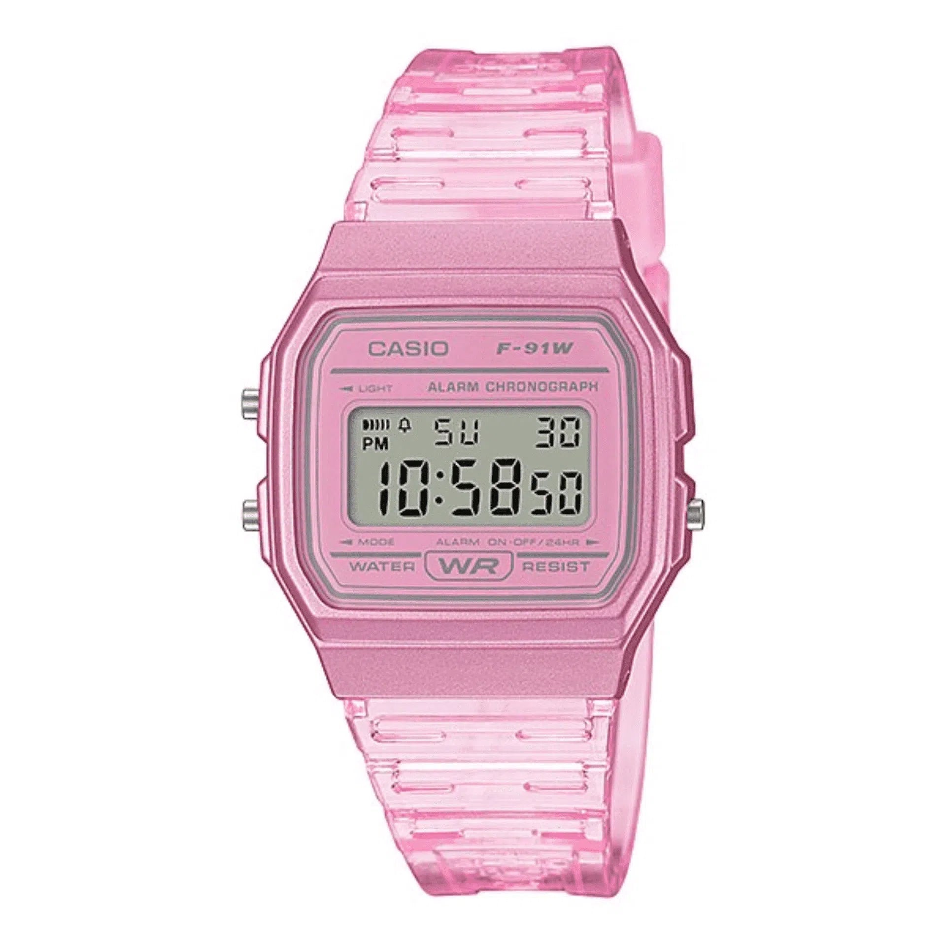 Casio F-91WS-4DF Pink Resin Transparent Strap Watch for Women