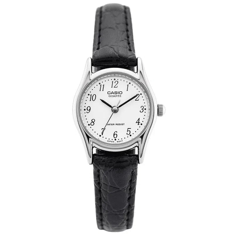 Casio LTP-1094E-7BRDF Black Leather Strap Watch for Women