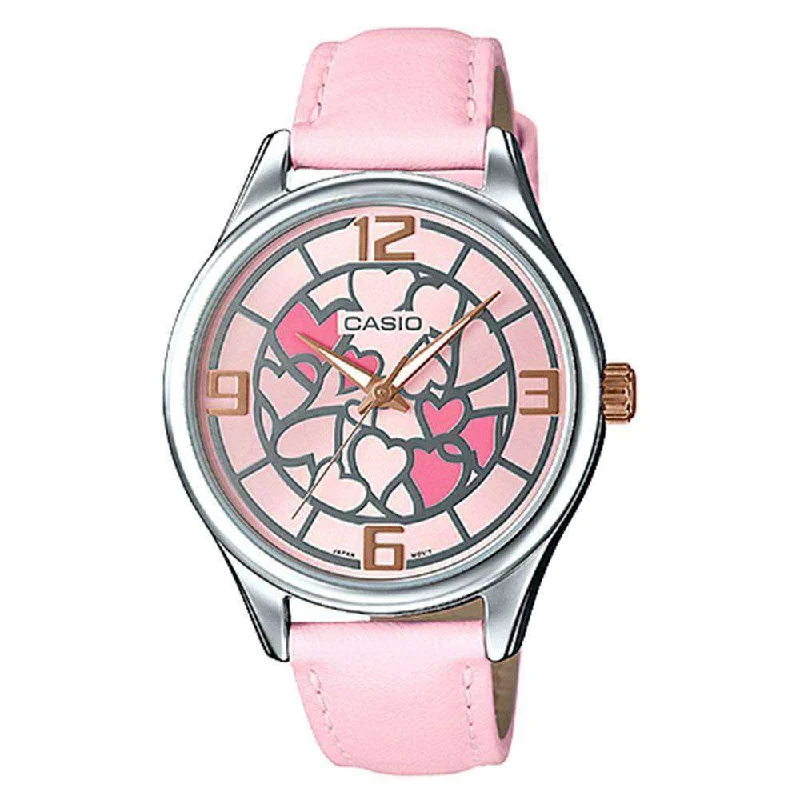 Casio LTP-E128L-4A Pink Leather Strap Watch for Women