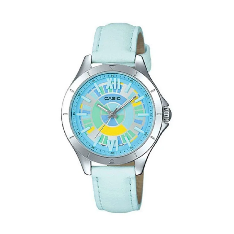 Casio LTP-E129L-2A Light Blue Leather Strap Watch for Women