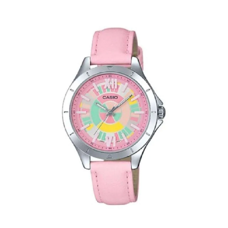 Casio LTP-E129L-4A Pink Leather Strap Watch for Women