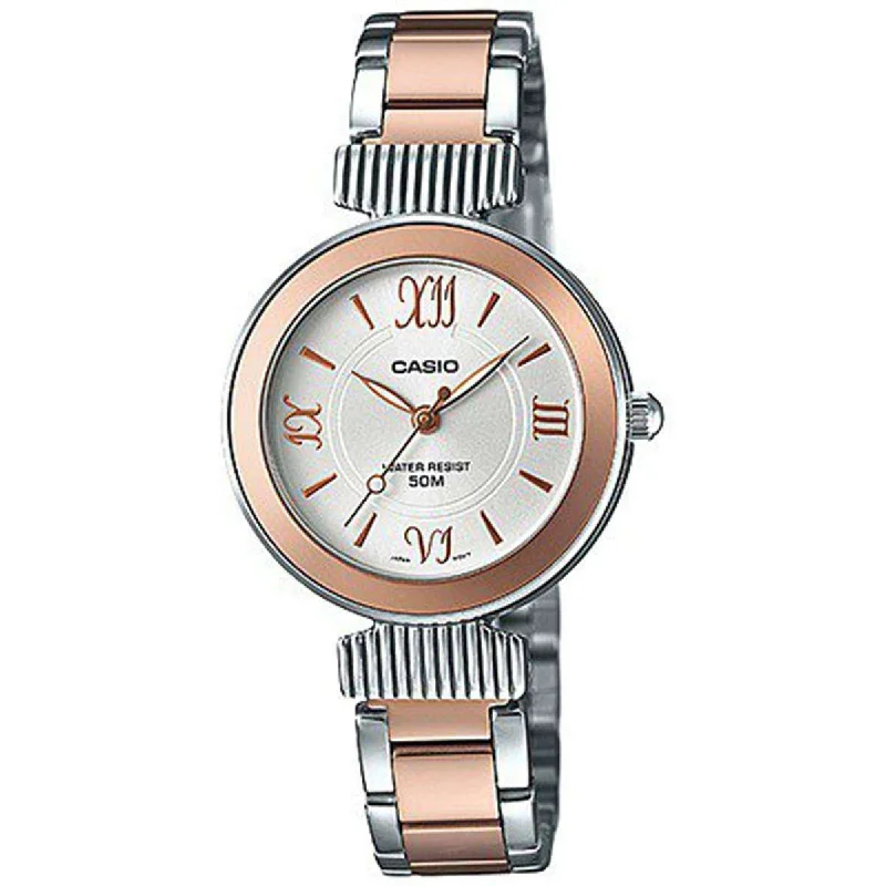 Casio LTP-E405BPG-7AVDF Two Tone Stainless Steel Strap Watch for Women