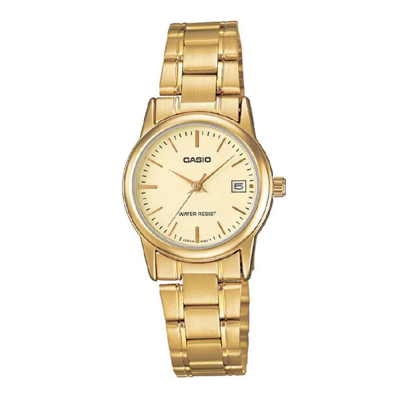 Casio LTP-V002G-9A Gold Stainless Steel Strap Watch for Women