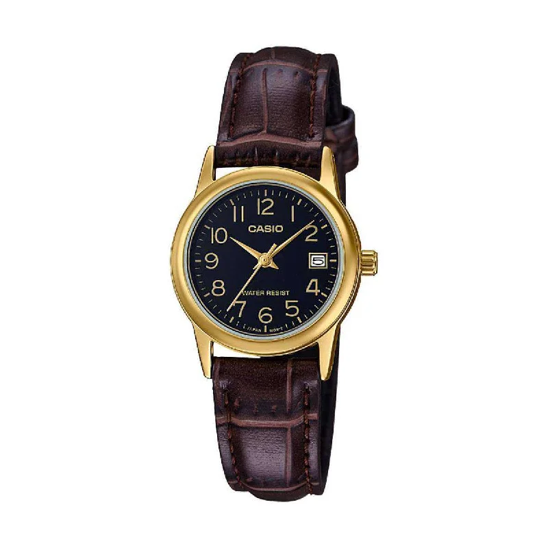 Casio LTP-V002GL-1B Brown Leather Strap Watch for Women