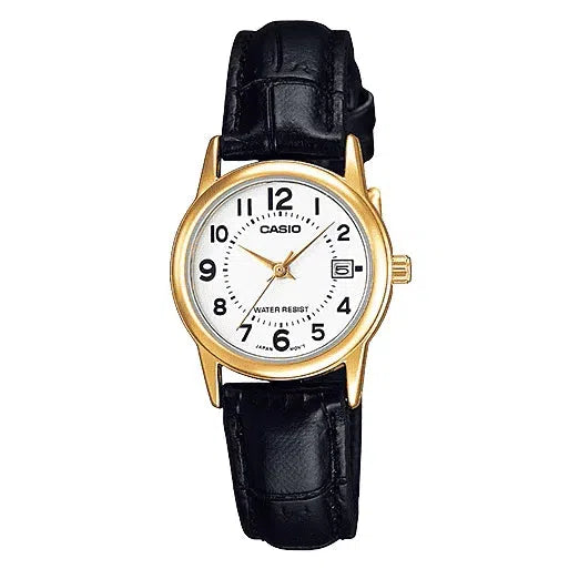 Casio LTP-V002GL-7B Black Leather Strap Watch for Women