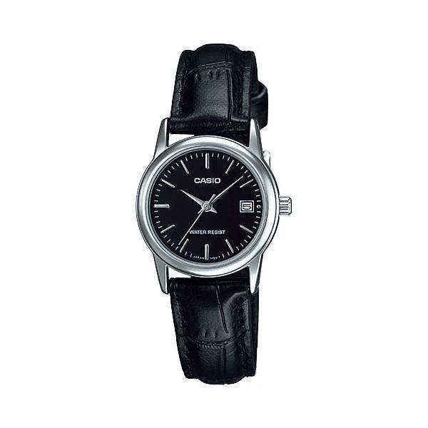 Casio LTP-V002L-1A Black Leather Strap Watch for Women