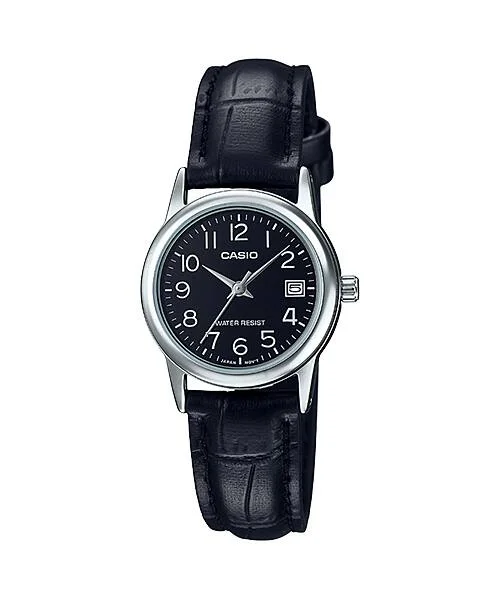 Casio LTP-V002L-1B Black Leather Strap Watch for Women