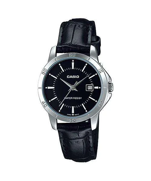 Casio LTP-V004L-1A Black Leather Strap Watch for Women