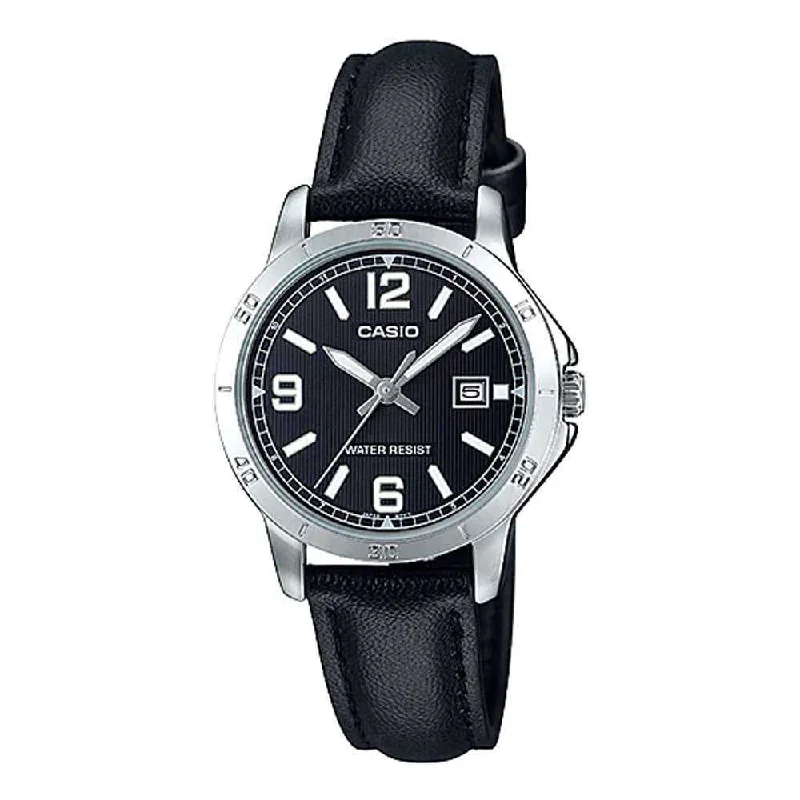 Casio LTP-V004L-1B Black Leather Watch for Women