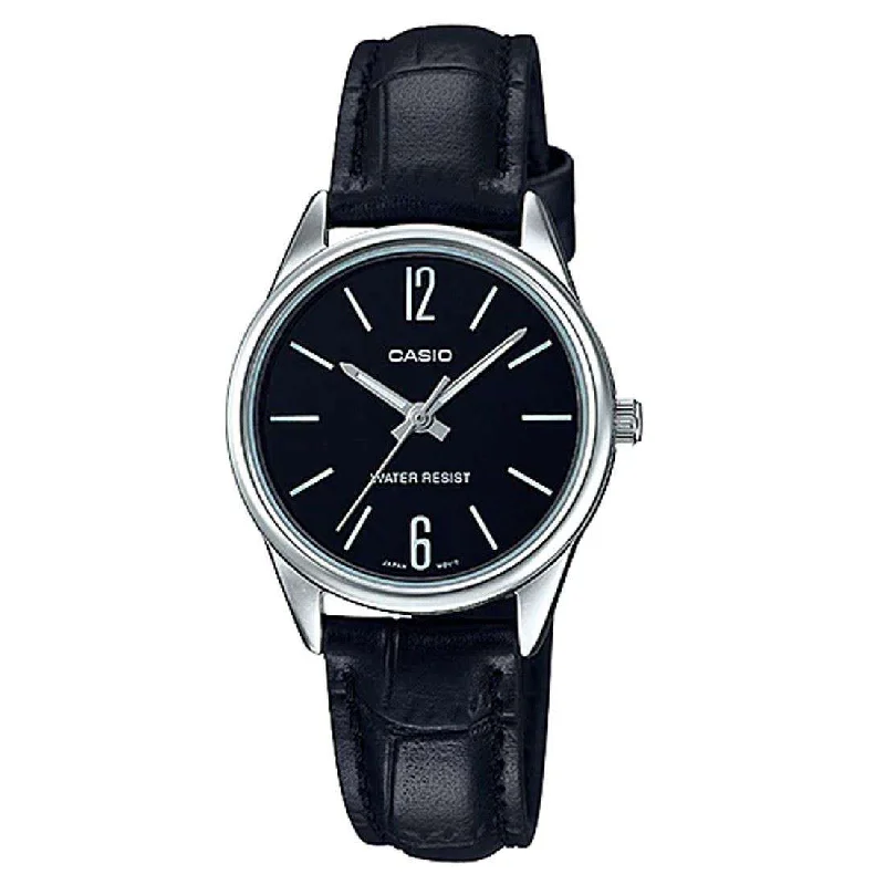 Casio LTP-V005L-1B Black Leather Strap Watch for Women