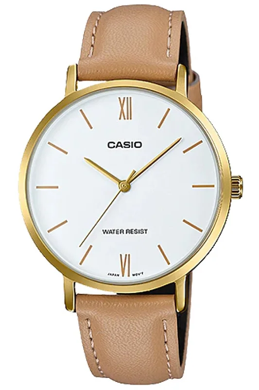 Casio LTP-VT01GL-7B Light Brown Leather Strap Watch for Women