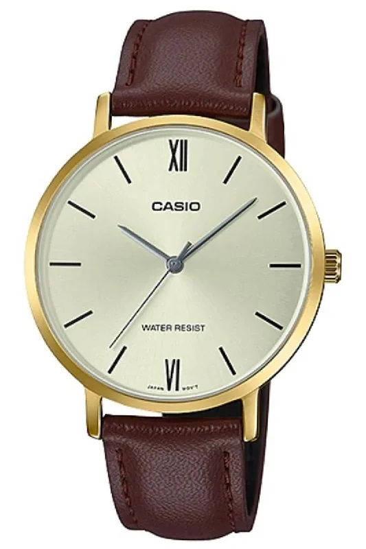 Casio LTP-VT01GL-9B Brown Leather Strap Watch for Women