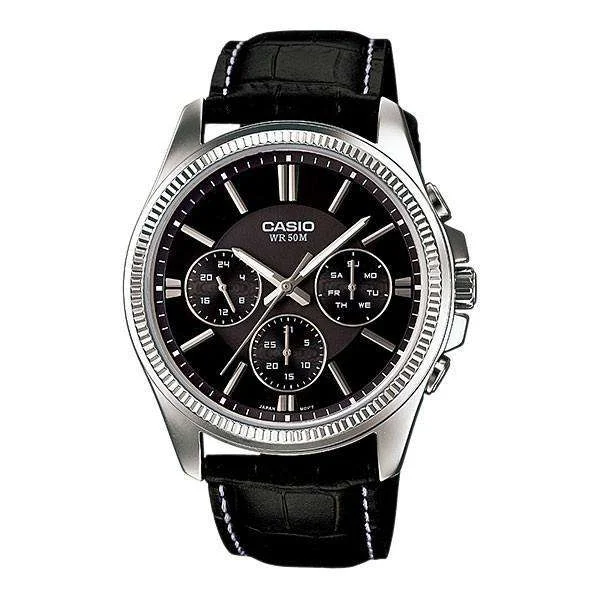 Casio MTP-1375L-1A Black Leather Strap Watch for Men