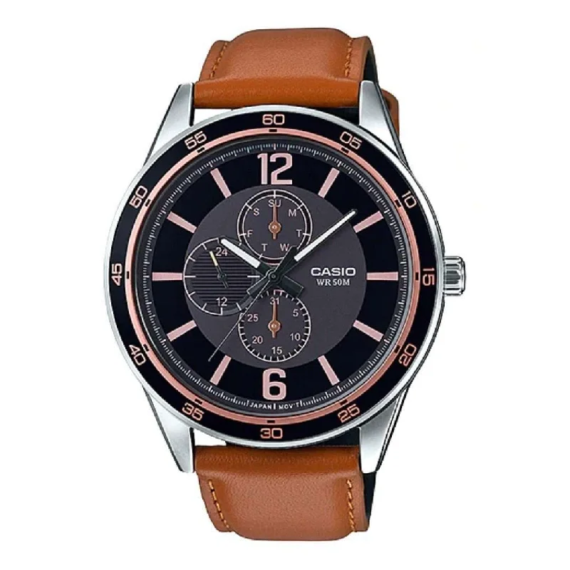 Casio MTP-E319L-1BVDF Brown Leather Strap Watch for Men