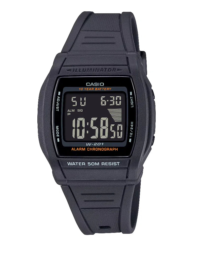 Casio W-201-1B Digital Rubber Strap Watch  For Men