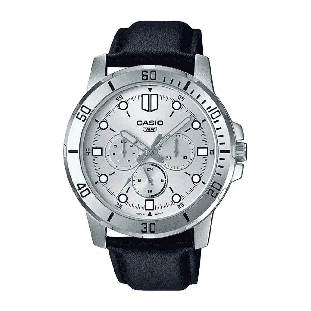 MTP-VD300L-7E Black Leather Watch for Men