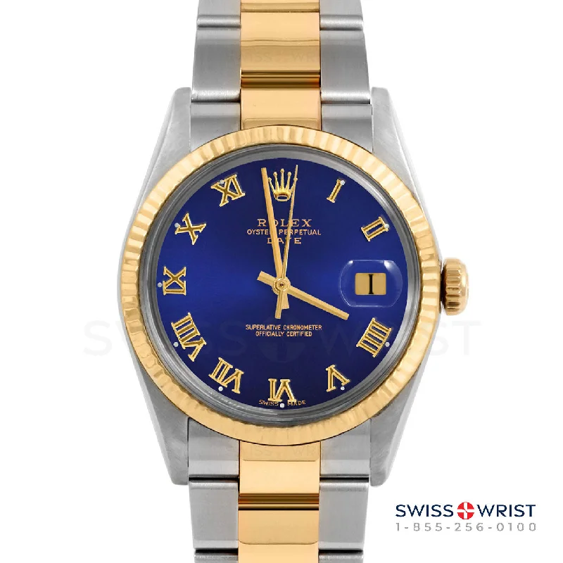 Rolex Date 34mm | 1500-TT-BLU-ROM-FLT-OYS