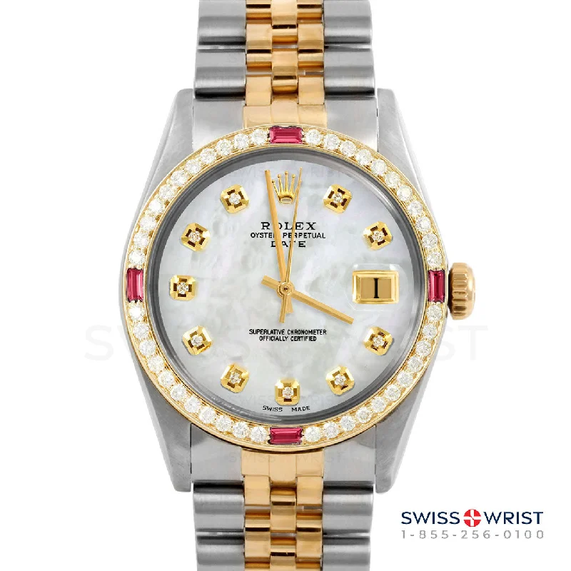 Rolex Date 34mm | 1500-TT-WMOP-DIA-AM-4RBY-JBL