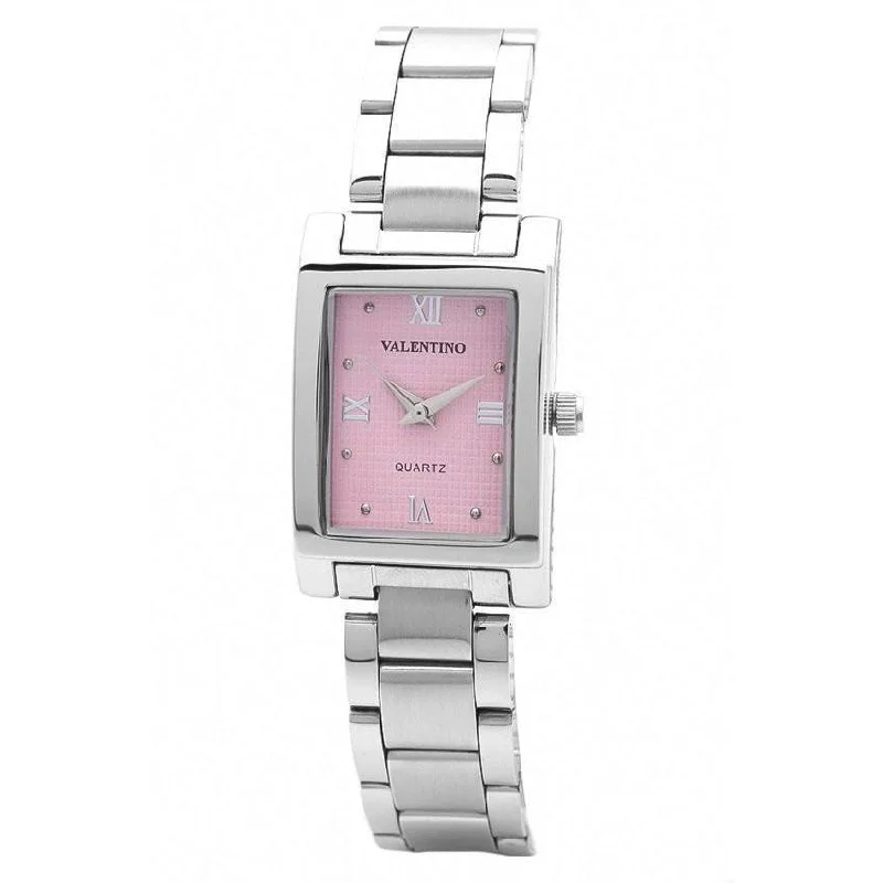 Valentino 20121783-SILVER - PINK ROMAN SHEEN IP WHITE STYLE STAINLESS BAND Strap Watch for Women