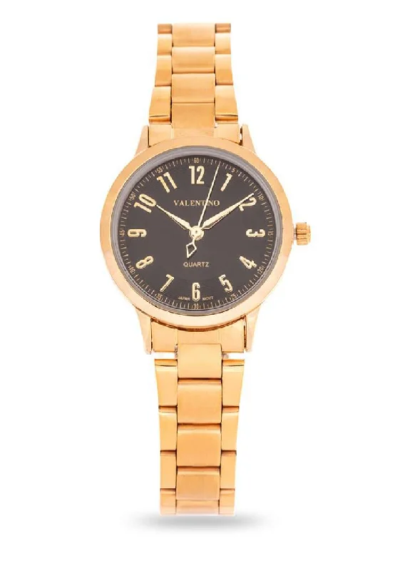 Valentino 20122197-BLACK DIAL Gold Strap Watch for Men and Women