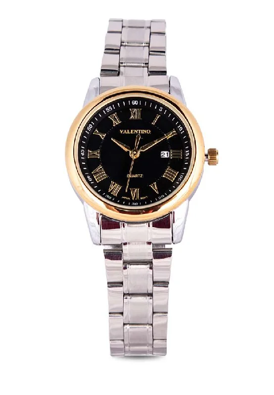 Valentino 20122300-GOLD RING-BLK DIAL Silver Strap for Women